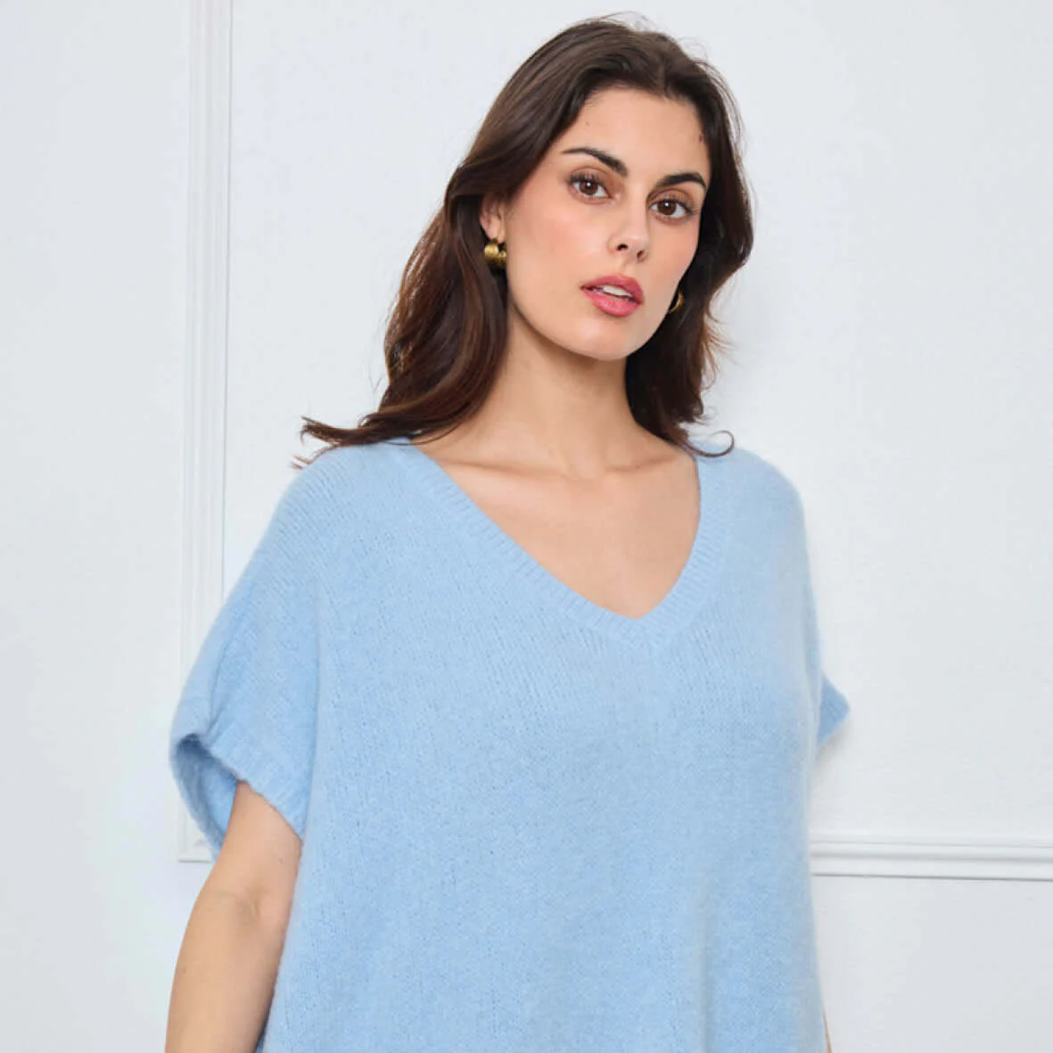 COL V OVERSIZED SANS MANCHES MILIE BLEU CLAIR